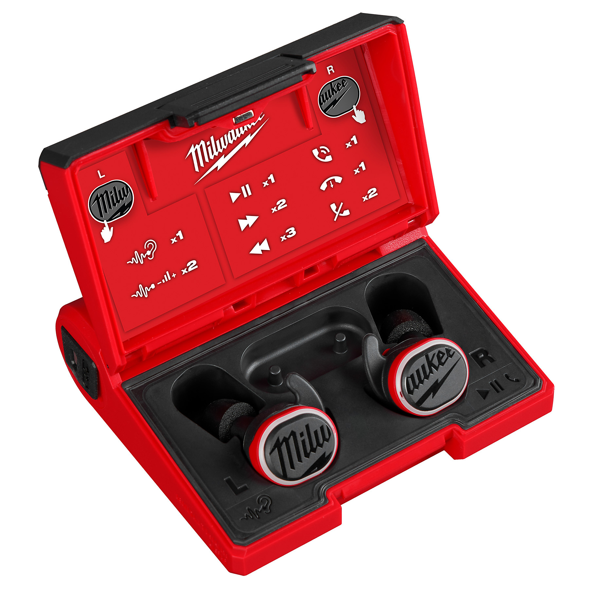 Milwaukee REDLITHIUM USB Bluetooth Jobsite Earbuds, Noise Reduction Rating 9dB, Model# 2191-21